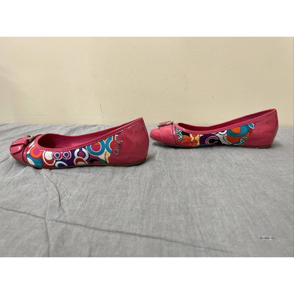 Coach Signature Remmi Poppy Pink Patent Leather Flat ballet Shoes Women's Sz 7.5 - Picture 5 of 10